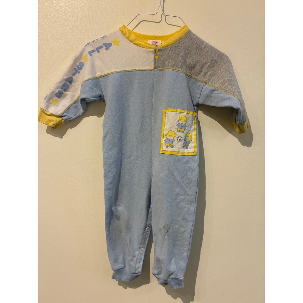 Vintage Buster Brown 18M Soccer All Stars Colorblock Romper Made in USA Blue